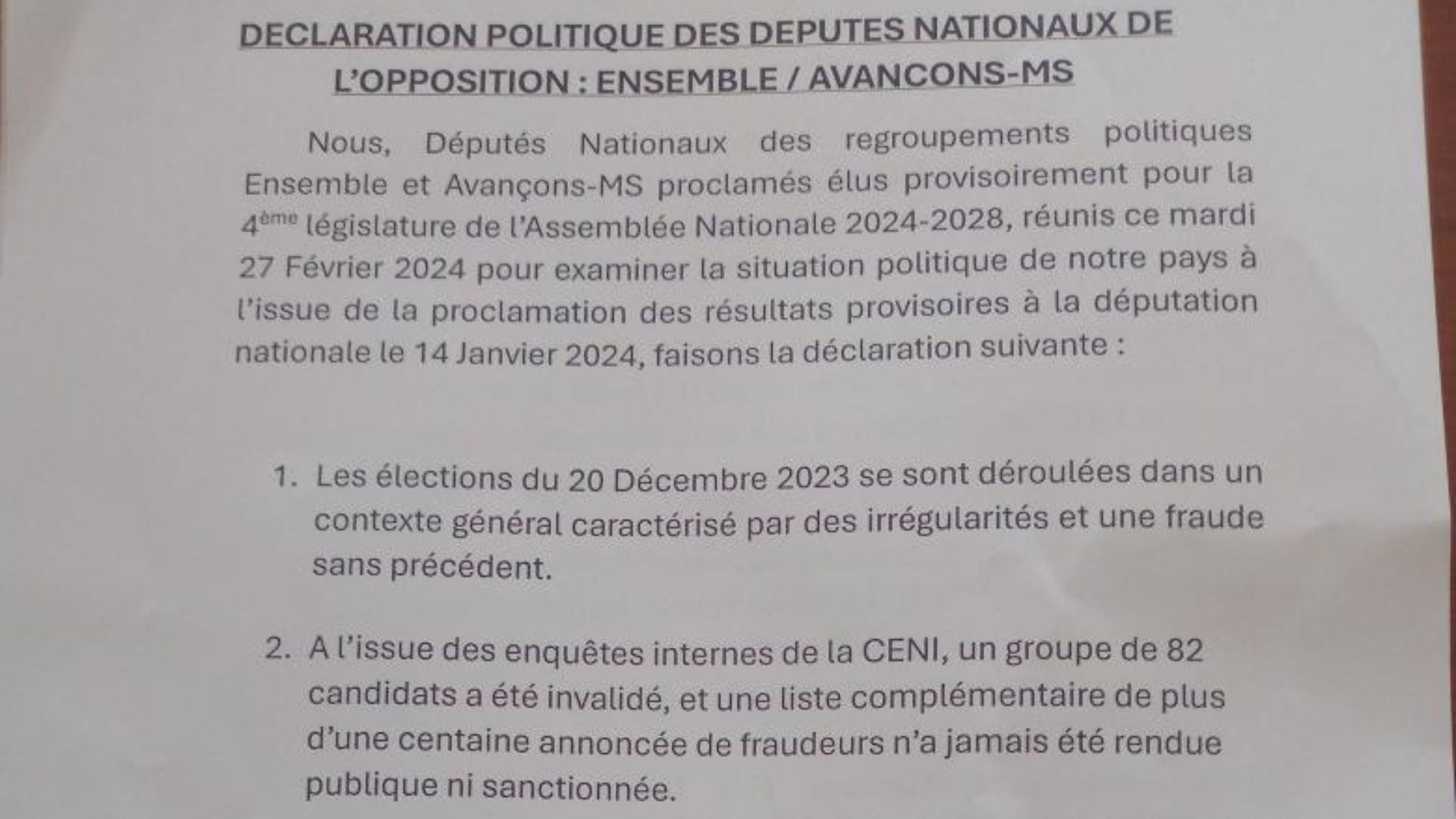 RDC : les députés nationaux de l'opposition expriment leur mécontentement face à l’acharnement des membres de l'Union sacrée